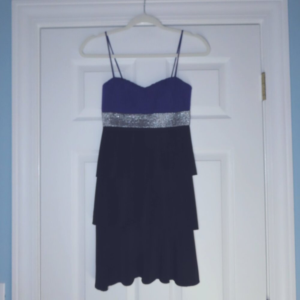Sweet Storm Purple Silver Tiered Black Ruffle Dress Mini Cocktail Party Small